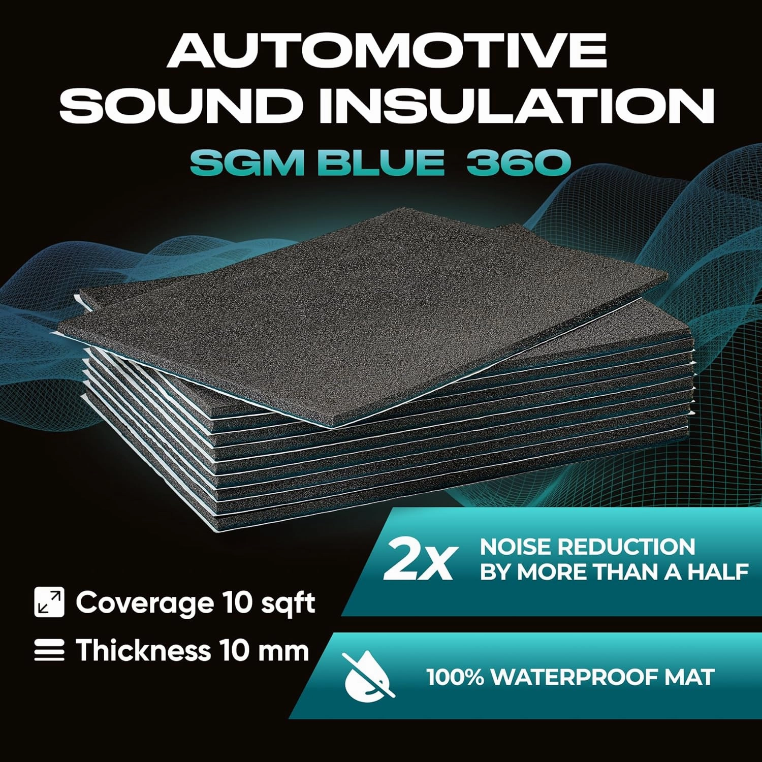 SGM Blue 360 mil (10mm) 10 sqft Car Sound Insulation - Heat and Cool Liner - Self Adhesive Closed Cell Foam Deadening Material - PE Foam Sound Deadener
