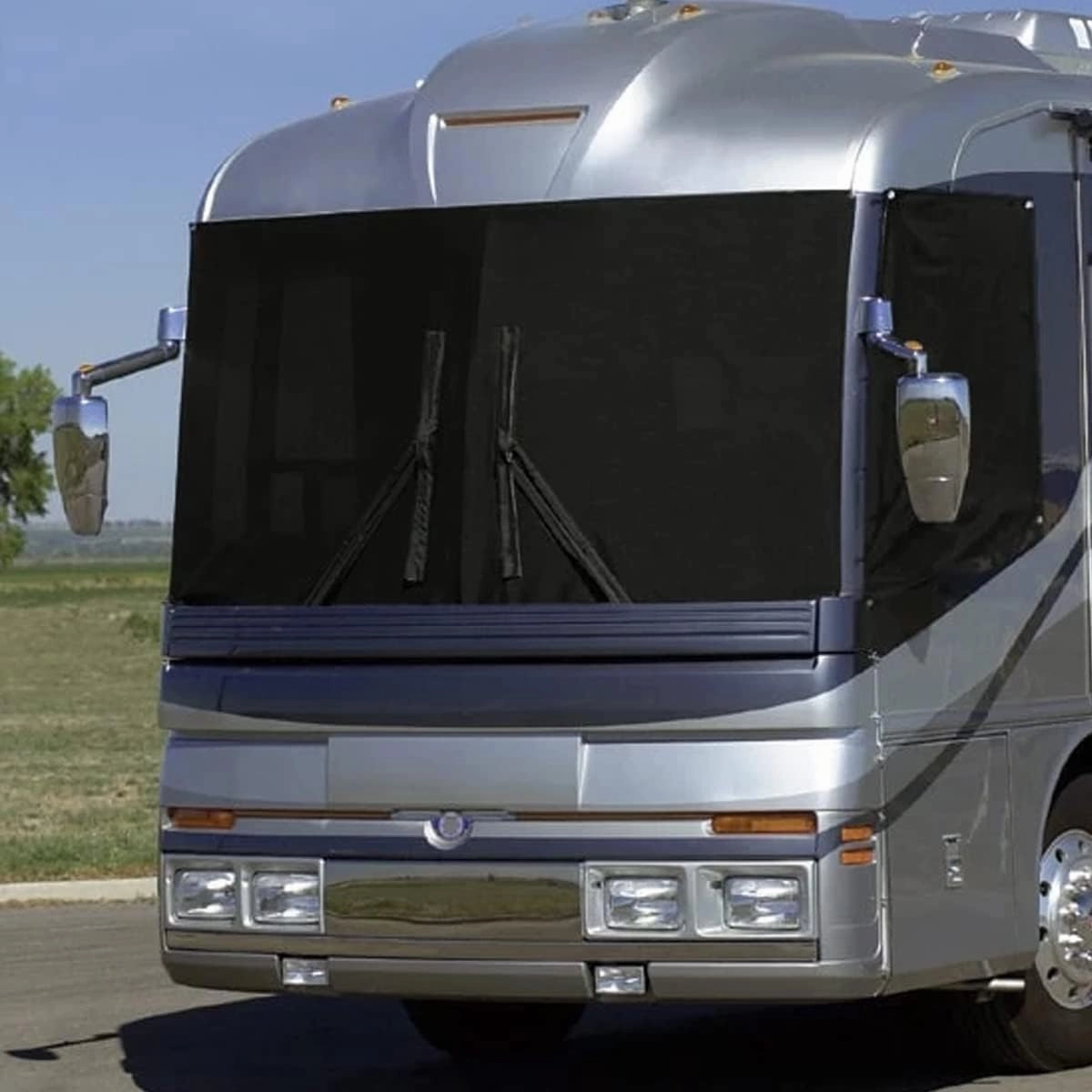 ShadePro - ShadeMaster RV Windshield Sunshade - Front Window Cover Screen Shade for Gulfstream RVs - Class A Motorhome Windshield Cover - Includes Passenger & Driver Window Covers
