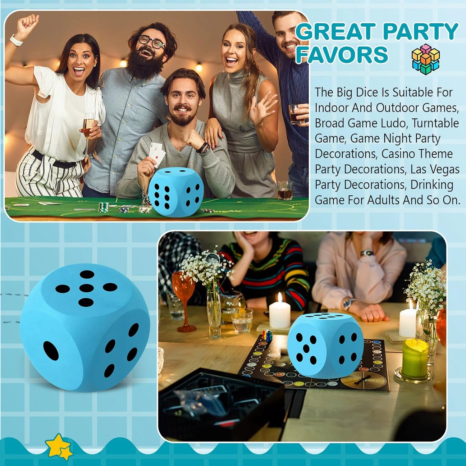 Shappy 6 Inches Foam Dice Fun Filled Large Educational Toy Kawaii Giant Dice Decorative Eva Foam Jumbo Cube Big Square Building Blocks for Game Nights Learning Sessions(Sky Blue,1 Pc)