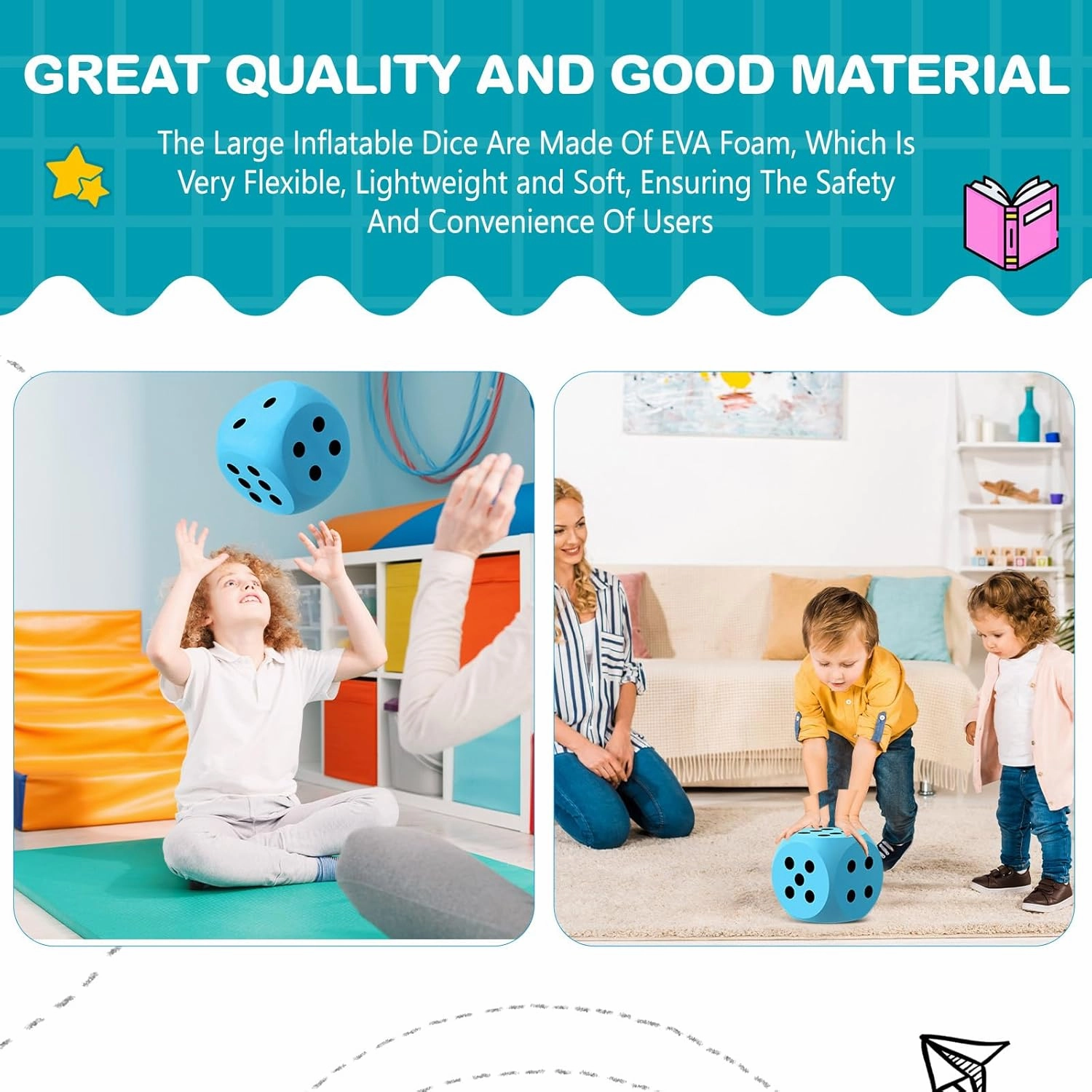 Shappy 6 Inches Foam Dice Fun Filled Large Educational Toy Kawaii Giant Dice Decorative Eva Foam Jumbo Cube Big Square Building Blocks for Game Nights Learning Sessions(Sky Blue,1 Pc)