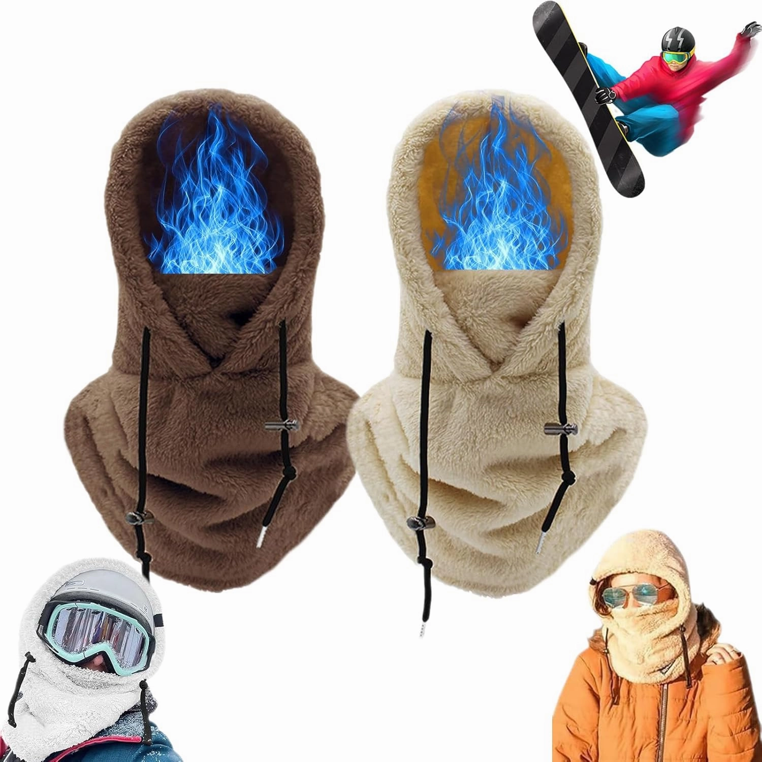 Sherpa Hood Ski Helmet,Sherpa Hood Ski Mask,Sherpa Ski Mask,Sherpa Ski Hood,Windproof Adjustable Fleece Ski Mask