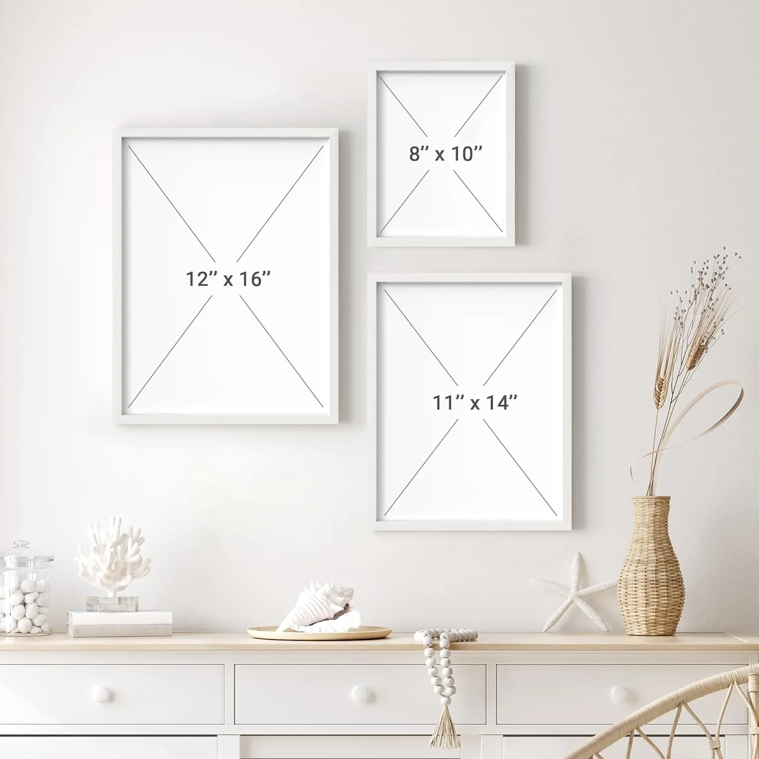 SIGNLEADER Framed Wall Art Collage Print Set, Pastel Ocean Beach Horizon Sunsets Nature Photography Abstract Illustrations Decorative Nordic for Living Room, Bedroom, Office -11" x 14" x 3 White