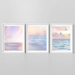 SIGNLEADER Framed Wall Art Collage Print Set, Pastel Ocean Beach Horizon Sunsets Nature Photography Abstract Illustrations Decorative Nordic for Living Room, Bedroom, Office -11" x 14" x 3 White