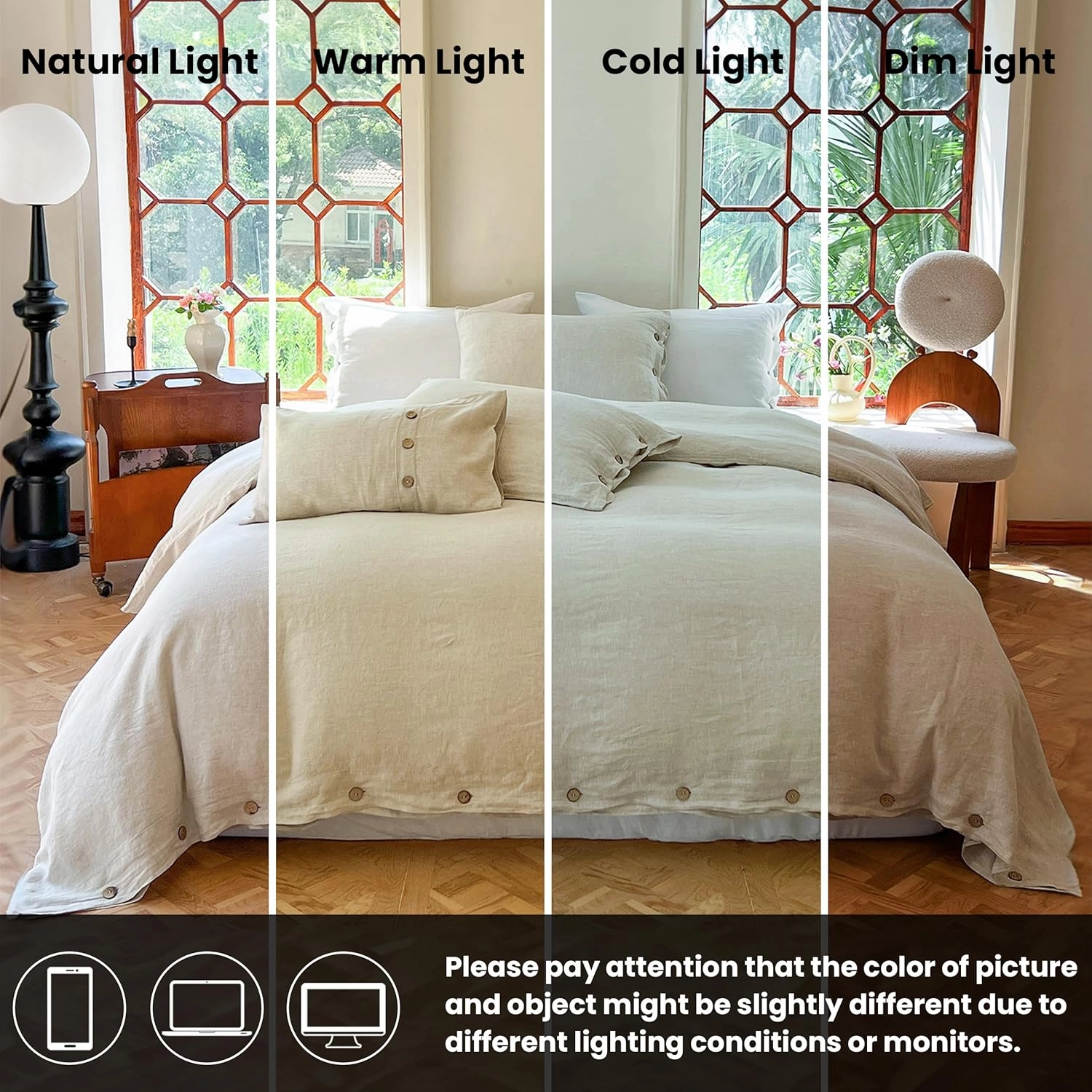 Simple&Opulence 100% Linen Duvet Cover Set 3pcs with Coconut Button Closure Natural French Washed Flax Solid Color Soft Breathable Farmhouse Bedding - Linen, King Size