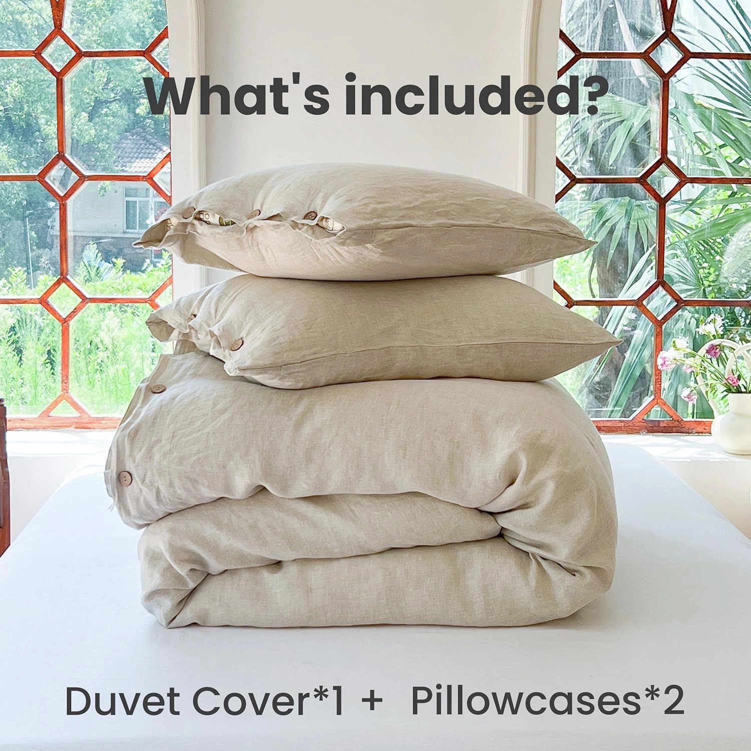 Simple&Opulence 100% Linen Duvet Cover Set 3pcs with Coconut Button Closure Natural French Washed Flax Solid Color Soft Breathable Farmhouse Bedding - Linen, King Size