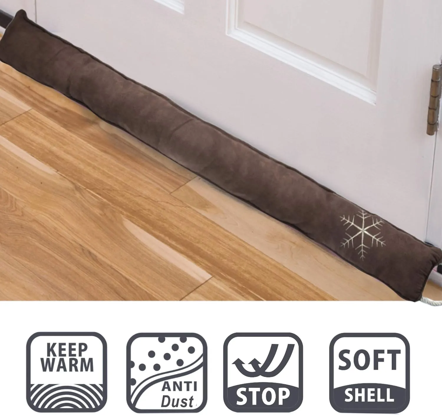 Simply Genius Cold Weather Under Door Draft Stopper, 36-Inch Door Snake Draft Stopper, Wind Blocker for Door Bottom and Window Sill, Ideal for All-Season, Winter or Cold Weather (Brown)
