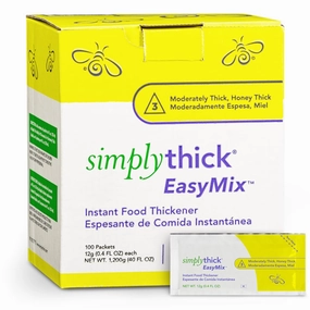 SimplyThick EasyMix | 100 Count of 12g Individual Packets | Gel Thickener for those with Dysphagia & Swallowing Disorders | Creates An IDDSI Level 3 - Moderately Thick (Honey Consistency)