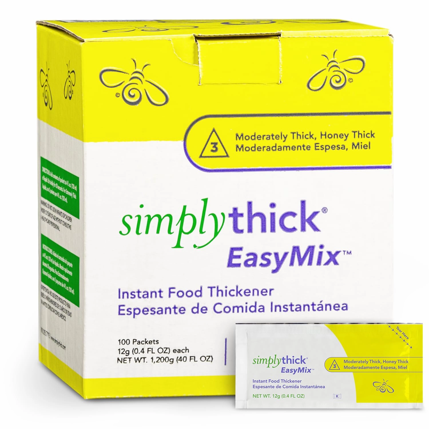 SimplyThick EasyMix | 100 Count of 12g Individual Packets | Gel Thickener for those with Dysphagia & Swallowing Disorders | Creates An IDDSI Level 3 - Moderately Thick (Honey Consistency)