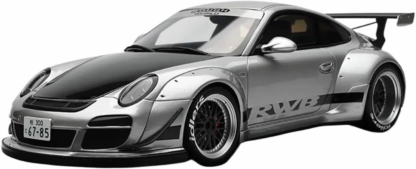 Simulation Car Model 1：18 for Porsche RWB ABU 2024 Silver Resin Car Model Static Ornament Souvenir Collection Mini Vehicles Toys