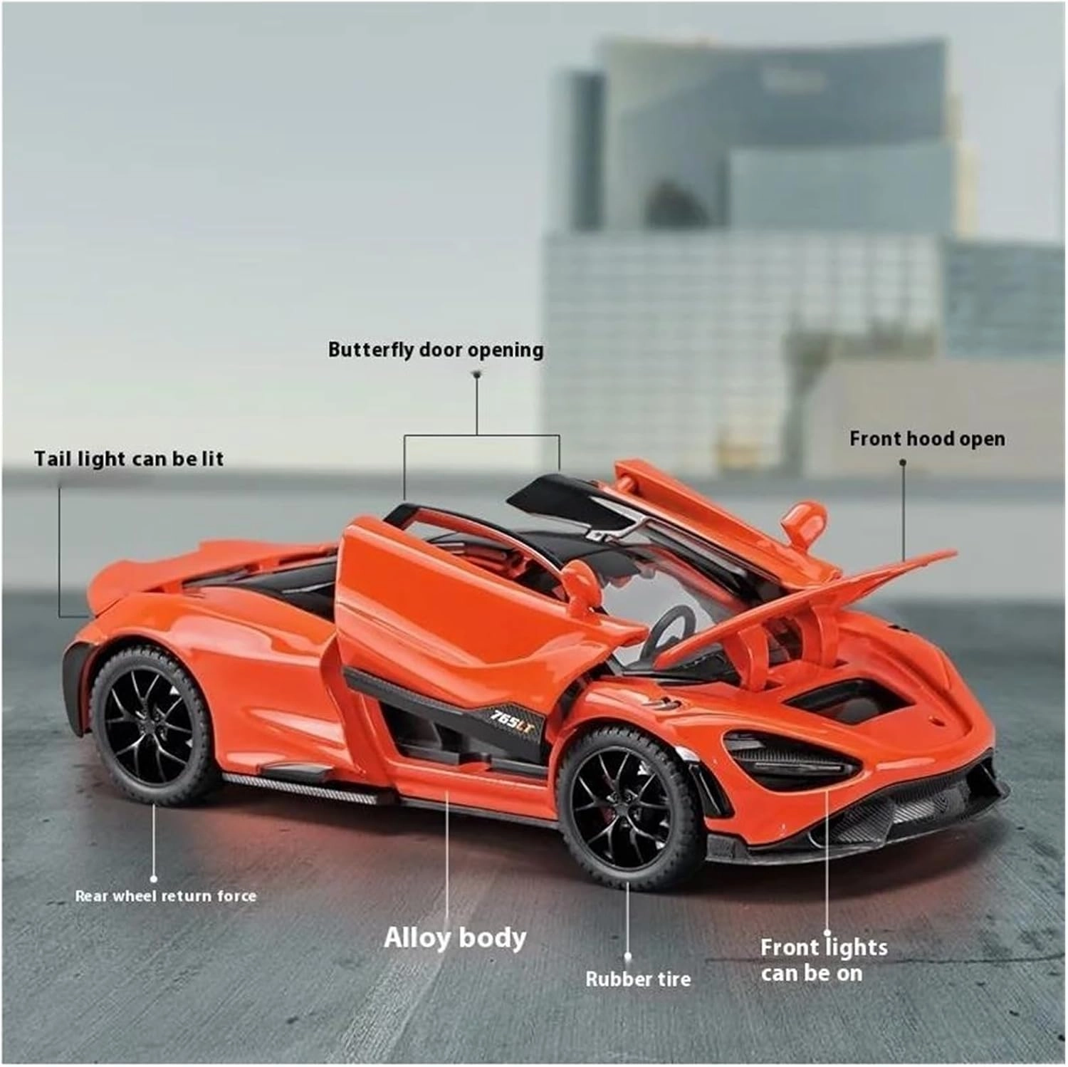 Simulation Car Model 1：32 for Mclaren 765LT Supercar Alloy Diecast Car Model Hobby Collection Decoration Mini Vehicles Toys(Orange)