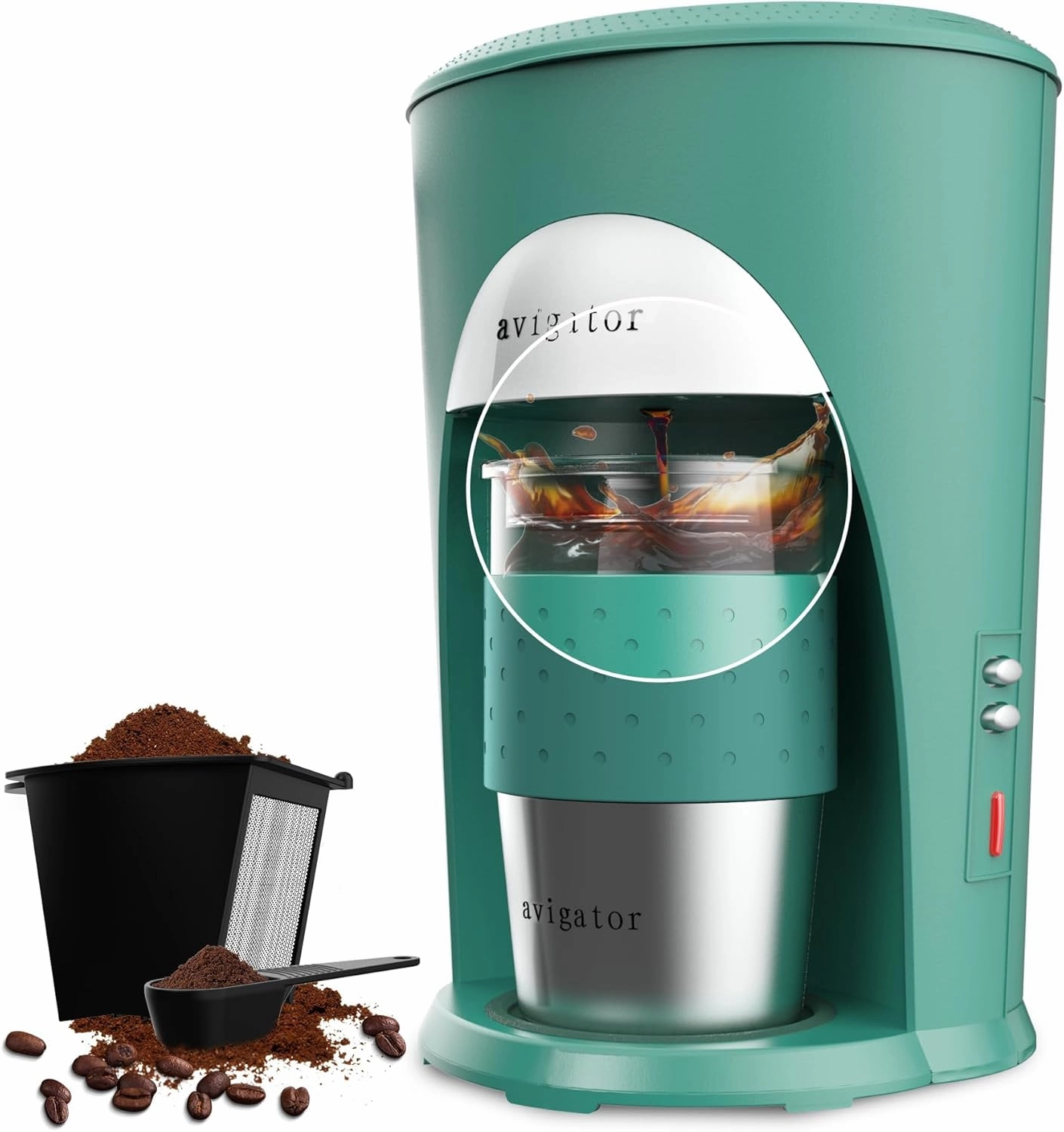 Single Serve Portable Coffee Maker with 10 oz Travel Mug, Mini Drip Coffee Machine for Traveling, Office, Home and Dorm, 120V, Green