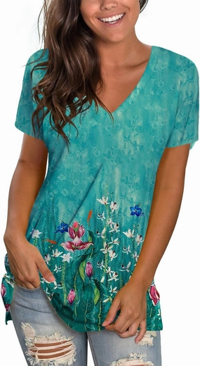 Sipaya Womens T Shirts Basic V Neck Tee Loose Fitting Casual Short Sleeve Tops