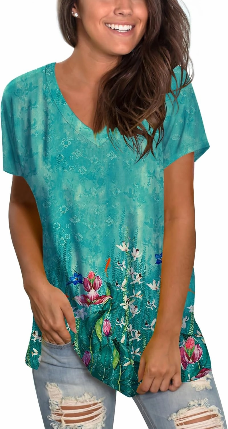 Sipaya Womens T Shirts Basic V Neck Tee Loose Fitting Casual Short Sleeve Tops