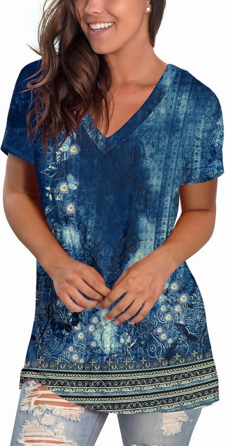 Sipaya Womens T Shirts Basic V Neck Tee Loose Fitting Casual Short Sleeve Tops