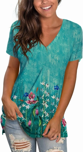 Sipaya Womens T Shirts Basic V Neck Tee Loose Fitting Casual Short Sleeve Tops