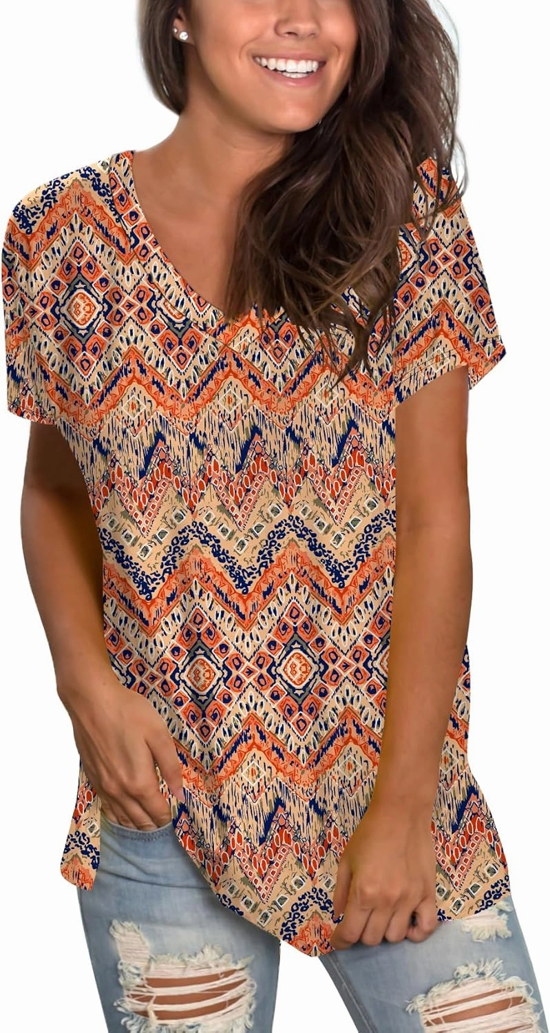 Sipaya Womens T Shirts Basic V Neck Tee Loose Fitting Casual Short Sleeve Tops