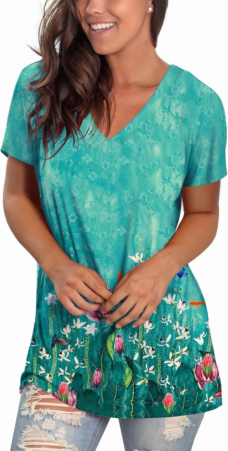 Sipaya Womens T Shirts Basic V Neck Tee Loose Fitting Casual Short Sleeve Tops