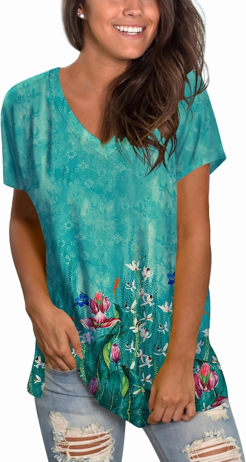 Sipaya Womens T Shirts Basic V Neck Tee Loose Fitting Casual Short Sleeve Tops