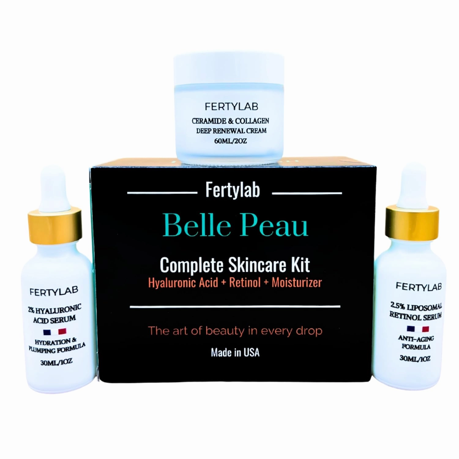 Skincare Set – Hyaluronic Acid Serum, Retinol Serum & Ceramide Collagen Moisturizer – Anti-Aging, Hydrating & Repairing Facial Kit for All Skin Types