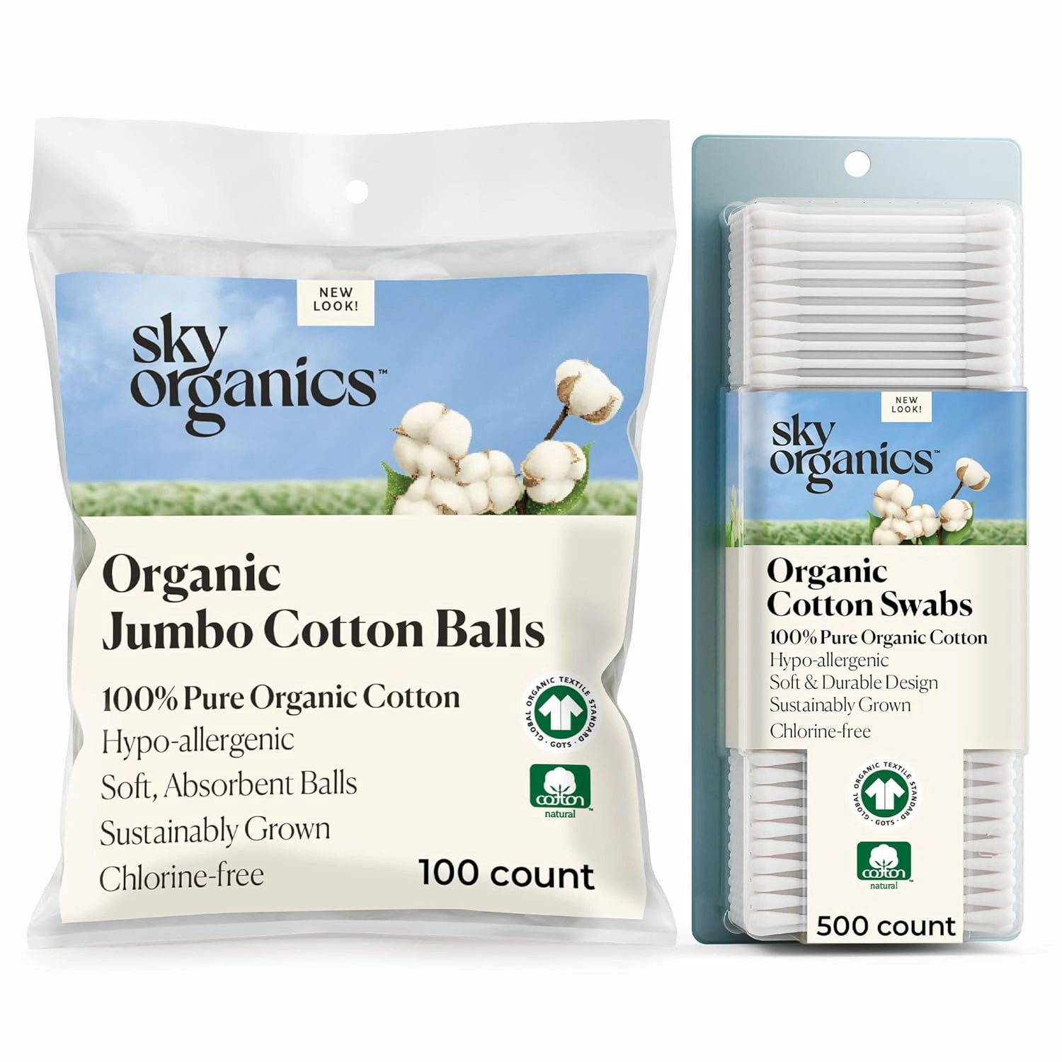 Sky Organics - Cotton Swabs 500 & Cotton Balls 100