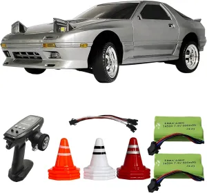 Skymaker LD1802 1:18 RC Drift Car Mazda RX-7 FC High-Speed Drifting 2.4GHz Remote Control ESP Gyroscope LED Light Mini RC Racing Car with Two Batteries (Silver)