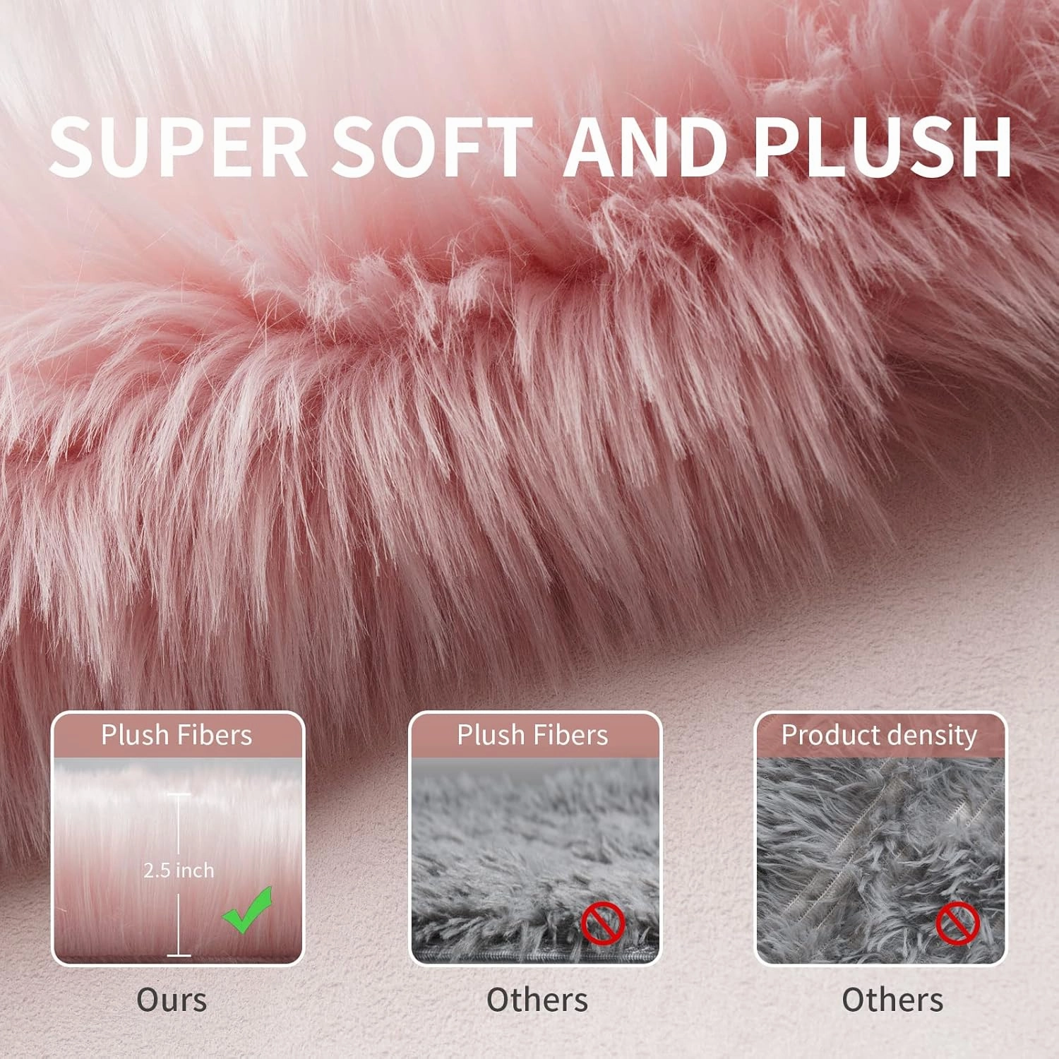 Small Faux Fur Rug, 2x4 ft Ultra Soft Sheepskin Rug Chair Sofa Cover Seat Pad, Pink Fluffy Shag Rug for Bedroom Nursery Kids Room, Luxury Shaggy Rug Fuzzy Plush Floor Carpets, Cute Dorm Home Decor