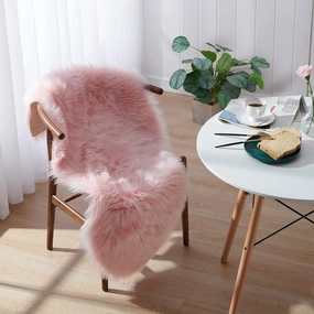 Small Faux Fur Rug, 2x4 ft Ultra Soft Sheepskin Rug Chair Sofa Cover Seat Pad, Pink Fluffy Shag Rug for Bedroom Nursery Kids Room, Luxury Shaggy Rug Fuzzy Plush Floor Carpets, Cute Dorm Home Decor