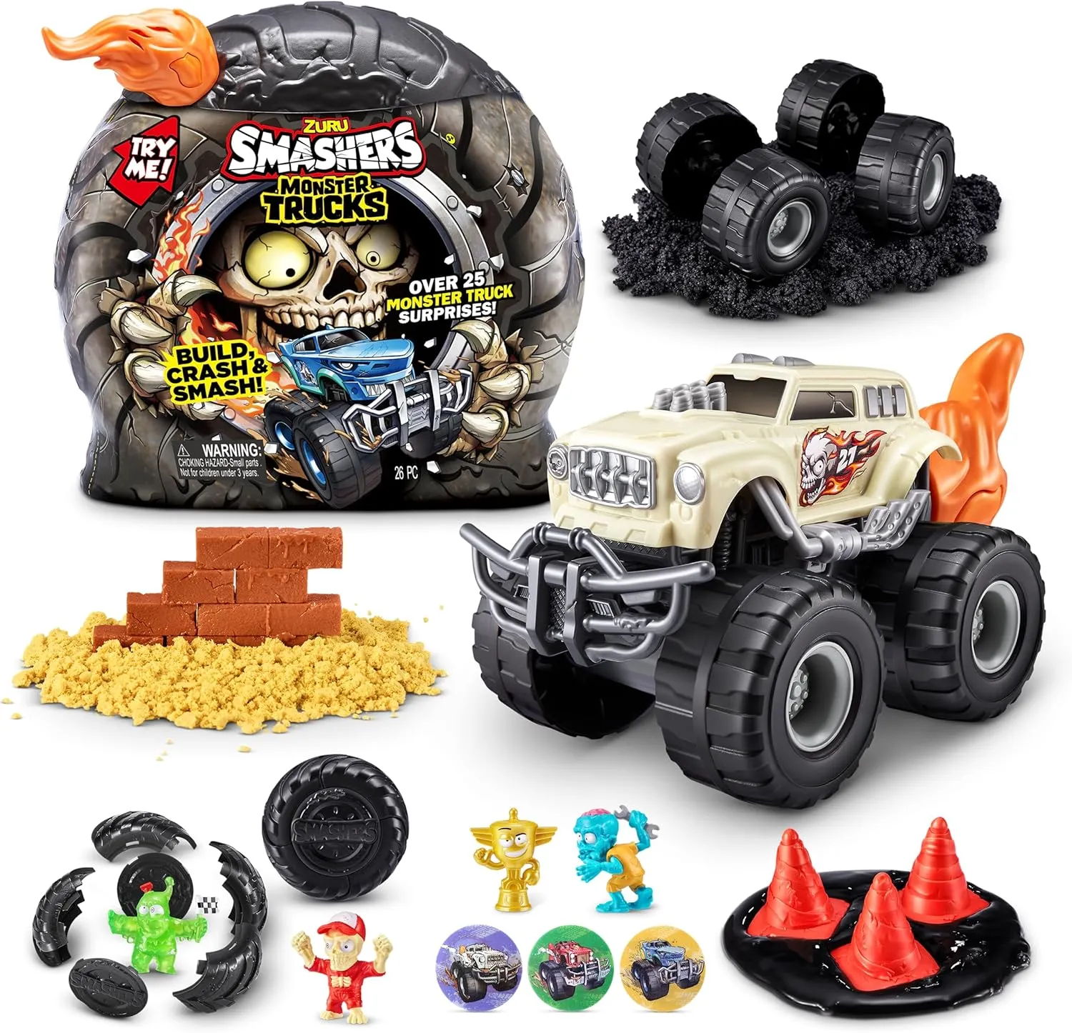 Smashers Monster Truck Surprise (Skull Truck) by ZURU Boys with 25 Surprises Collectible Monster Truck Surprise Smash Slime Sand Compounds Discovery