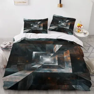 Soft Microfiber 3D Duvet Cover Cal King Size Architecture Bedding Set - 3-Piece with Zipper, 2 Pillowcases - Patterned Comforter Cover for Boy and Girl Bedroom Decoration