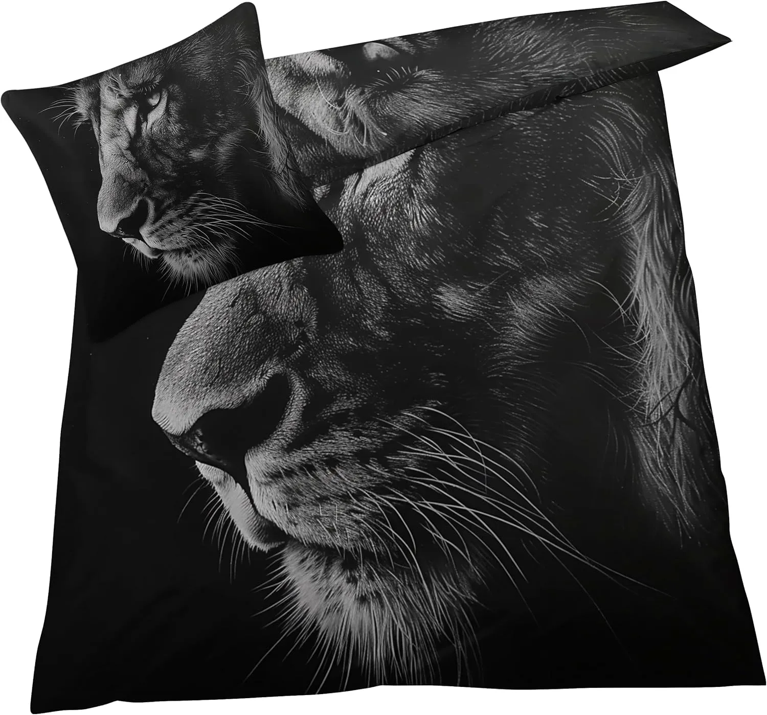 Soft Microfiber Lion Duvet Cover Cal King Size Animal 3D Bedding Set - 3-Piece with Zipper, 2 Pillowcases - Patterned Comforter Cover for Boy and Girl Bedroom Decoration