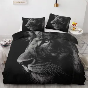 Soft Microfiber Lion Duvet Cover Cal King Size Animal 3D Bedding Set - 3-Piece with Zipper, 2 Pillowcases - Patterned Comforter Cover for Boy and Girl Bedroom Decoration
