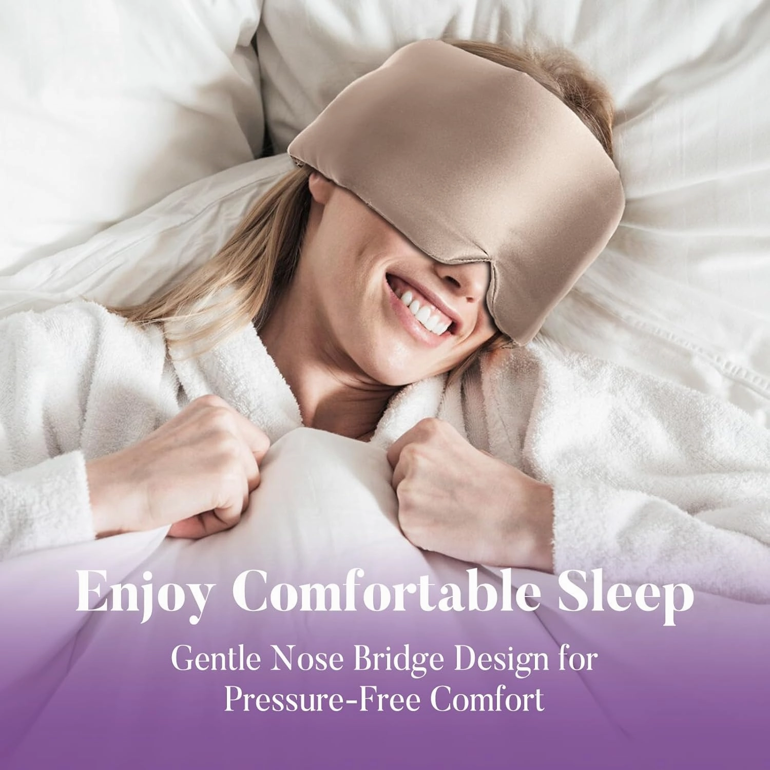 Soft Satin Silk Sleep Mask,Upgrade Nose Bridge Design for Instant Blackout Effect Eye Mask for Women and Men, Silky Sleeping Mask for Side Sleepers with Adjustable Strap- Camel