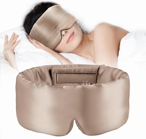 Soft Satin Silk Sleep Mask,Upgrade Nose Bridge Design for Instant Blackout Effect Eye Mask for Women and Men, Silky Sleeping Mask for Side Sleepers with Adjustable Strap- Camel