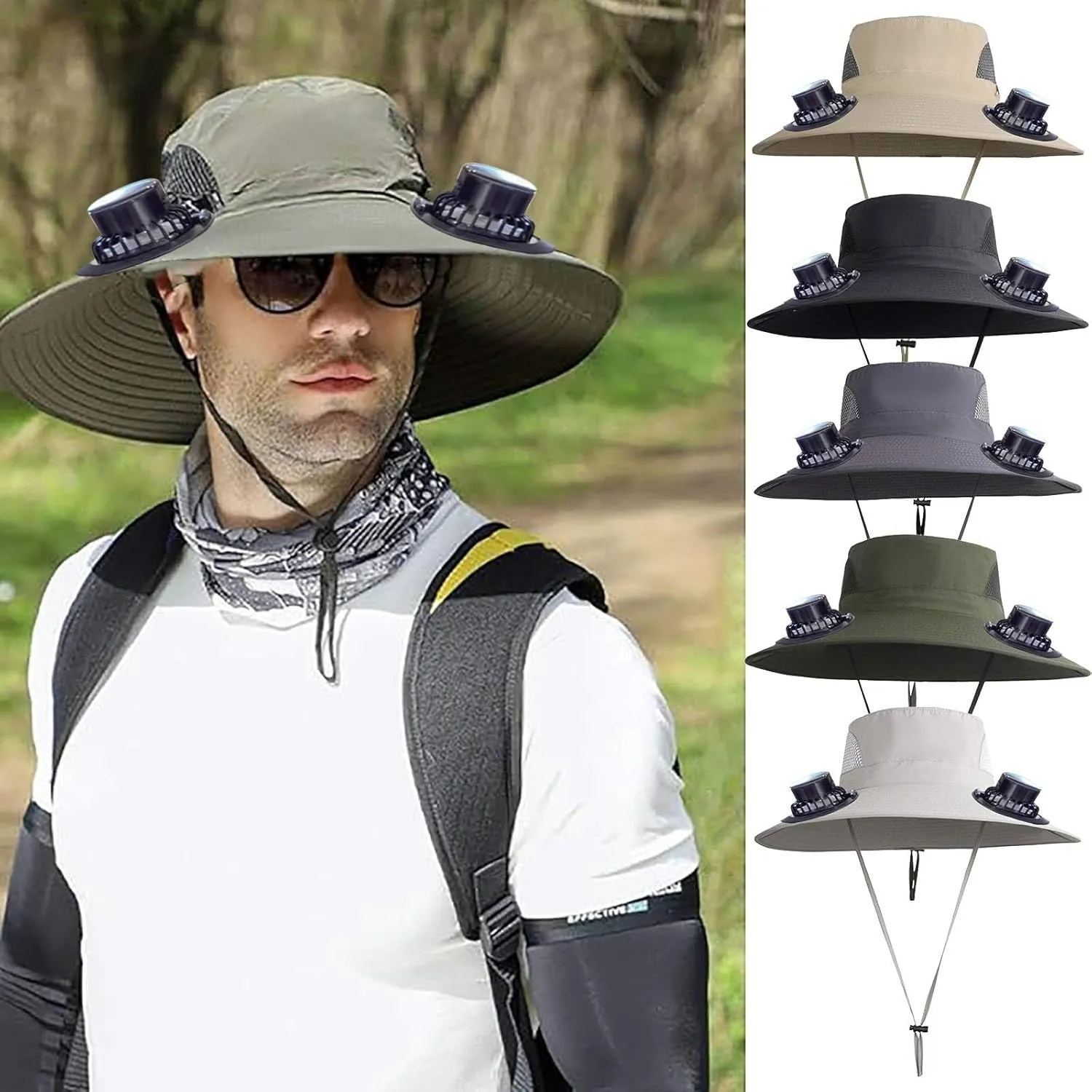 Solar Powered Fan Hat for Men & Women | Wide Brim UPF 50  Outdoor Fishing Hat with 3-Speed Adjustable Solar Fan