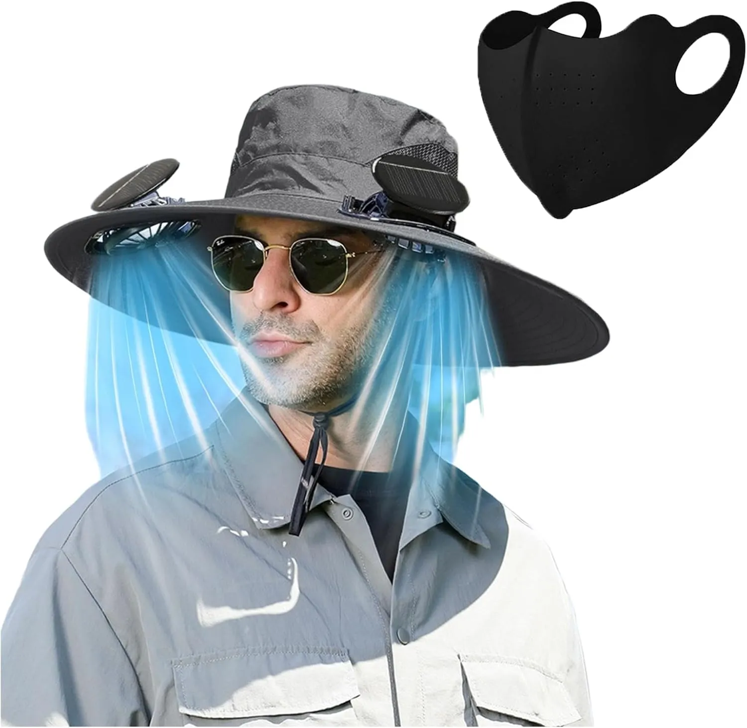 Solar Powered Fan Hat for Men & Women | Wide Brim UPF 50  Outdoor Fishing Hat with 3-Speed Adjustable Solar Fan
