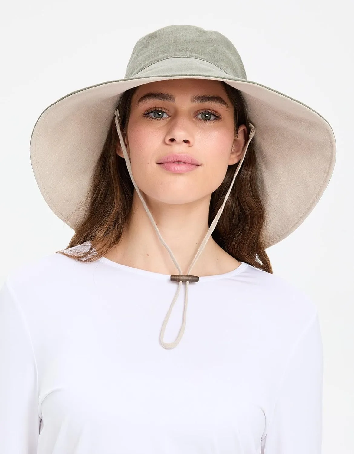 Solbari Women’s Ultra-Wide Cotton Linen Sun Hat UPF 50 , Packable, Adjustable with Ponytail Hole for Travel, Beach & Outdoors