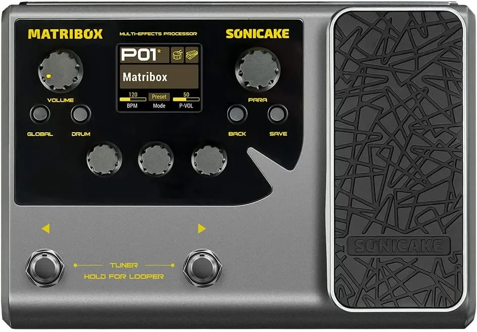 SONICAKE Matribox - Guitar Multi Effects Processor with Expression Pedal, With 130 Built-in Guitar/Bass/Acoustic Effects, Amp Modeling, IR Cabinets Simulation, Stereo OTG USB Audio Interface QME-50
