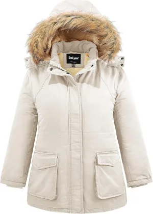 Soularge Women's Winter Plus Size Sherpa Lined Jacket with Detachable Hood