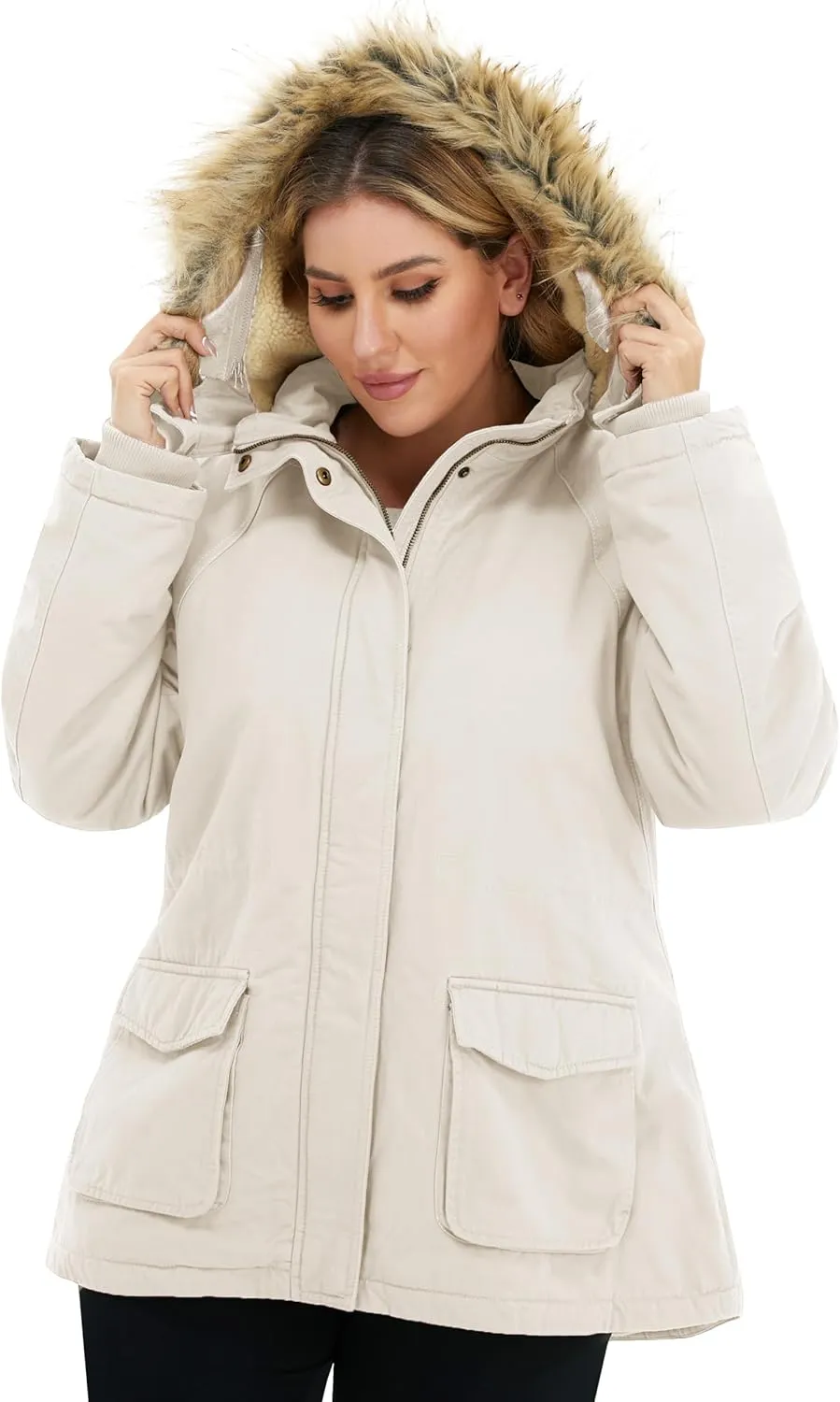 Soularge Women's Winter Plus Size Sherpa Lined Jacket with Detachable Hood