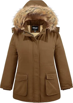 Soularge Women's Winter Plus Size Sherpa Lined Jacket with Detachable Hood