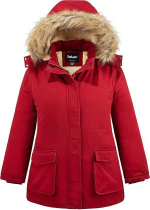 Soularge Women's Winter Plus Size Sherpa Lined Jacket with Detachable Hood