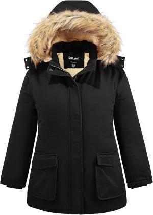 Soularge Women's Winter Plus Size Sherpa Lined Jacket with Detachable Hood