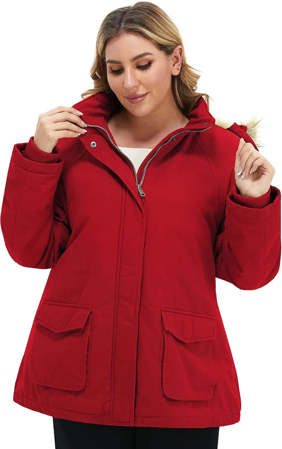 Soularge Women's Winter Plus Size Sherpa Lined Jacket with Detachable Hood