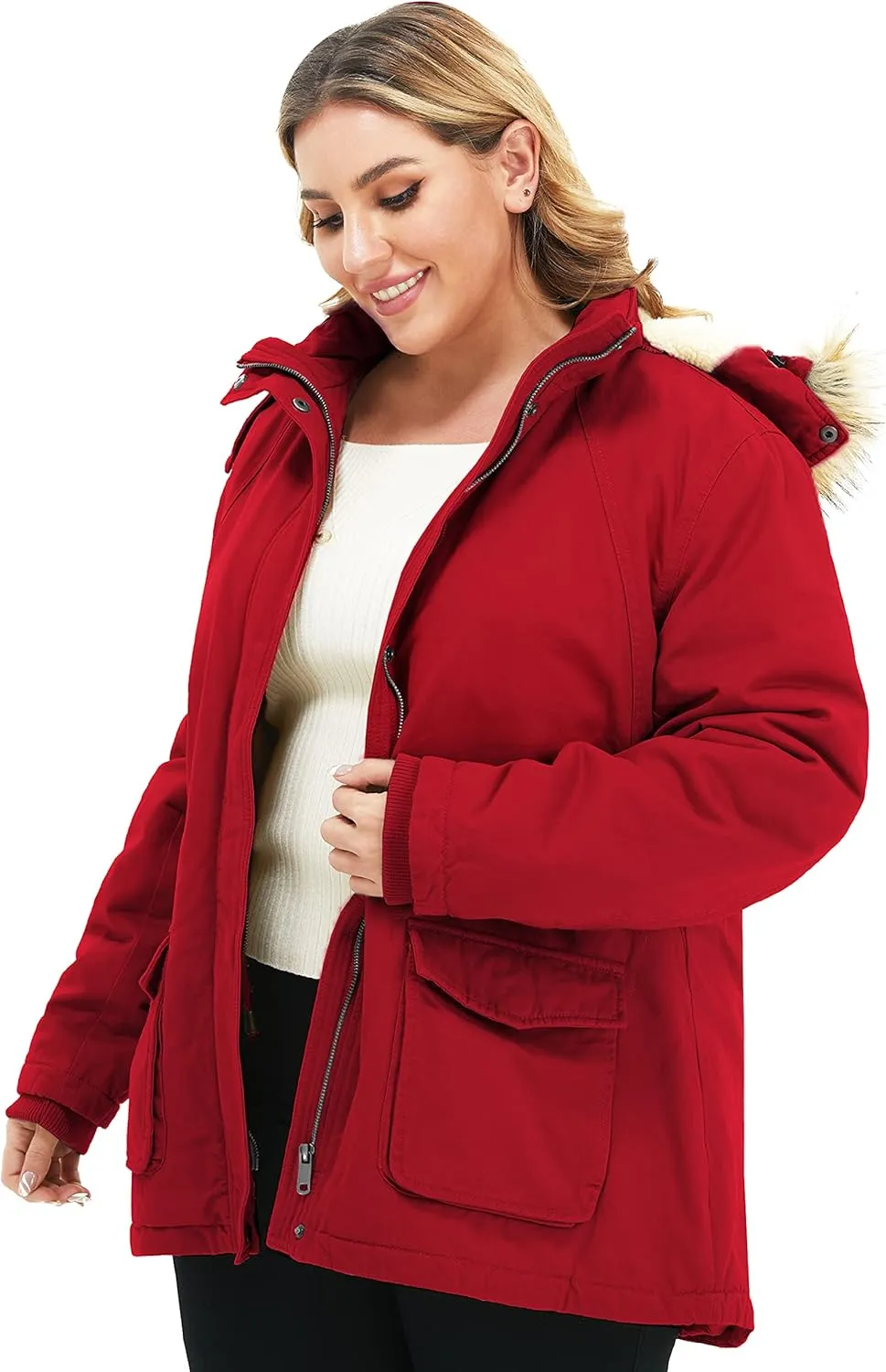 Soularge Women's Winter Plus Size Sherpa Lined Jacket with Detachable Hood