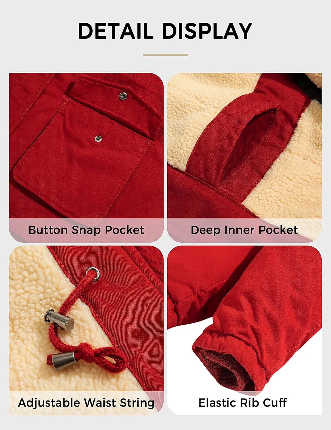 Soularge Women's Winter Plus Size Sherpa Lined Jacket with Detachable Hood