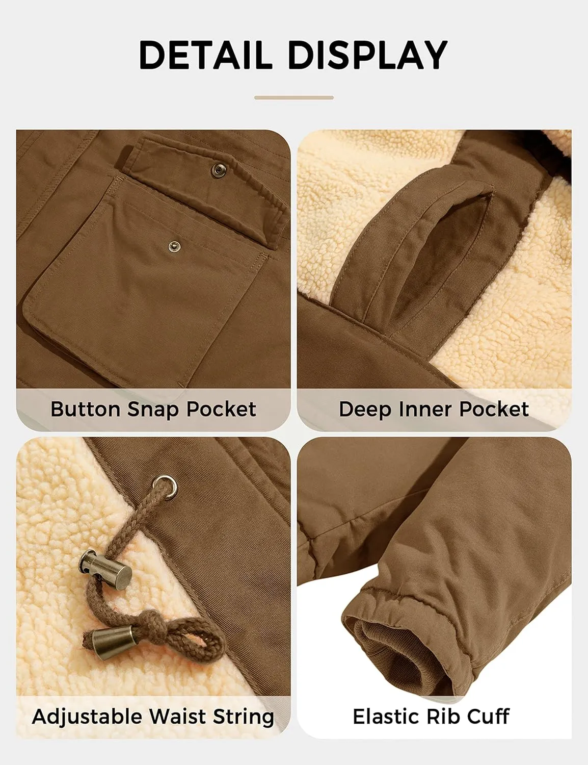 Soularge Women's Winter Plus Size Sherpa Lined Jacket with Detachable Hood
