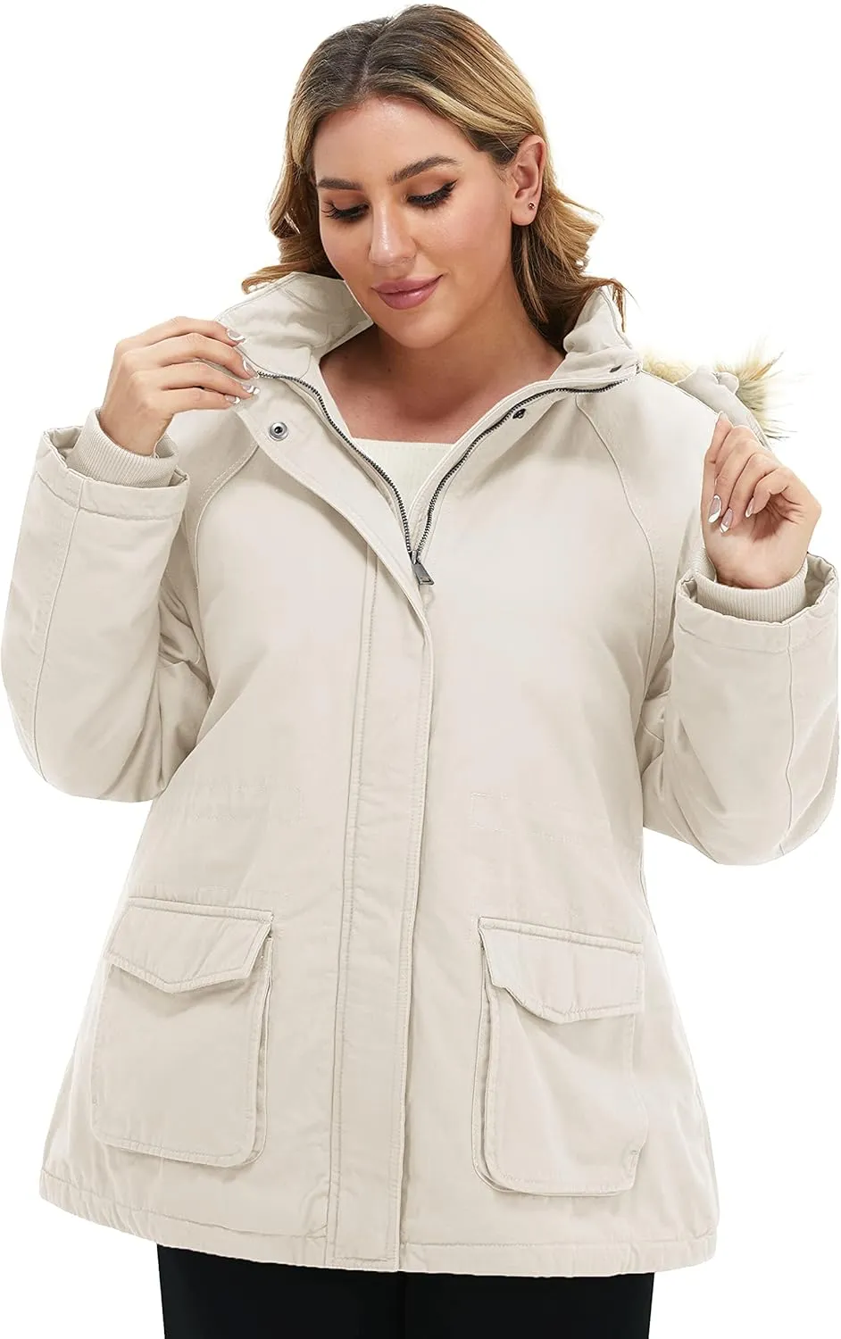 Soularge Women's Winter Plus Size Sherpa Lined Jacket with Detachable Hood