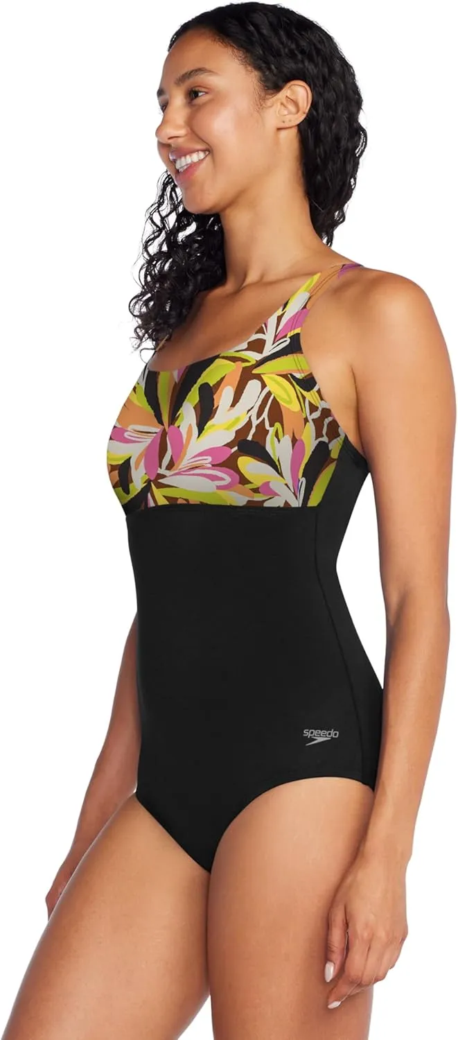 Speedo Women's Swimsuit One Piece Adjustable Square Neck Moderate Cut