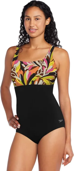 Speedo Women's Swimsuit One Piece Adjustable Square Neck Moderate Cut