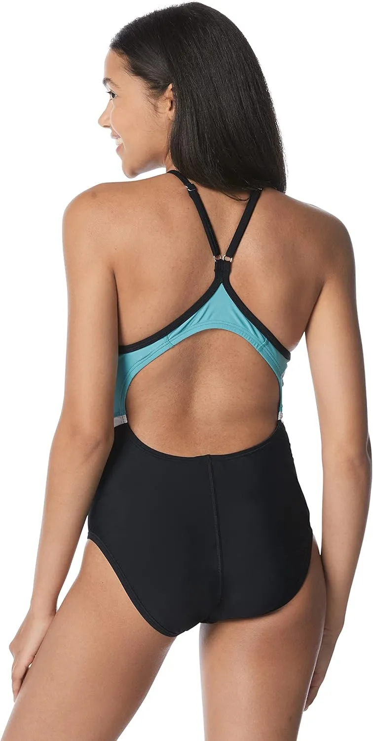 Speedo Women's Swimsuit One Piece Quantum Splice Thin Strap High Cut Solid